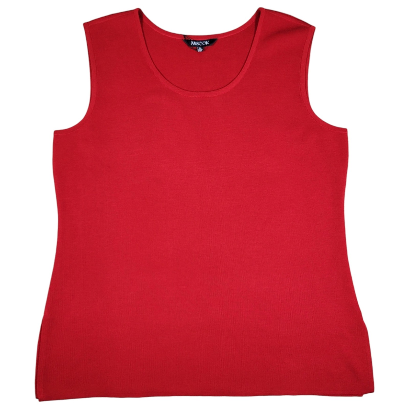 Misook Tank Top Womens Petite Large Red Sleeveless Knit Shell Scoop Neck Classic